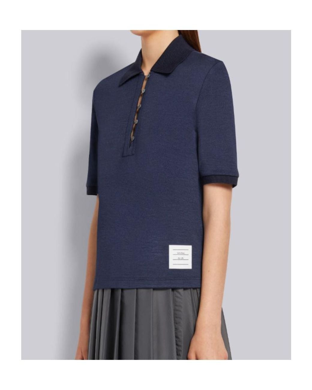 Thom Browne Blue Floral Button-Detail Polo Top