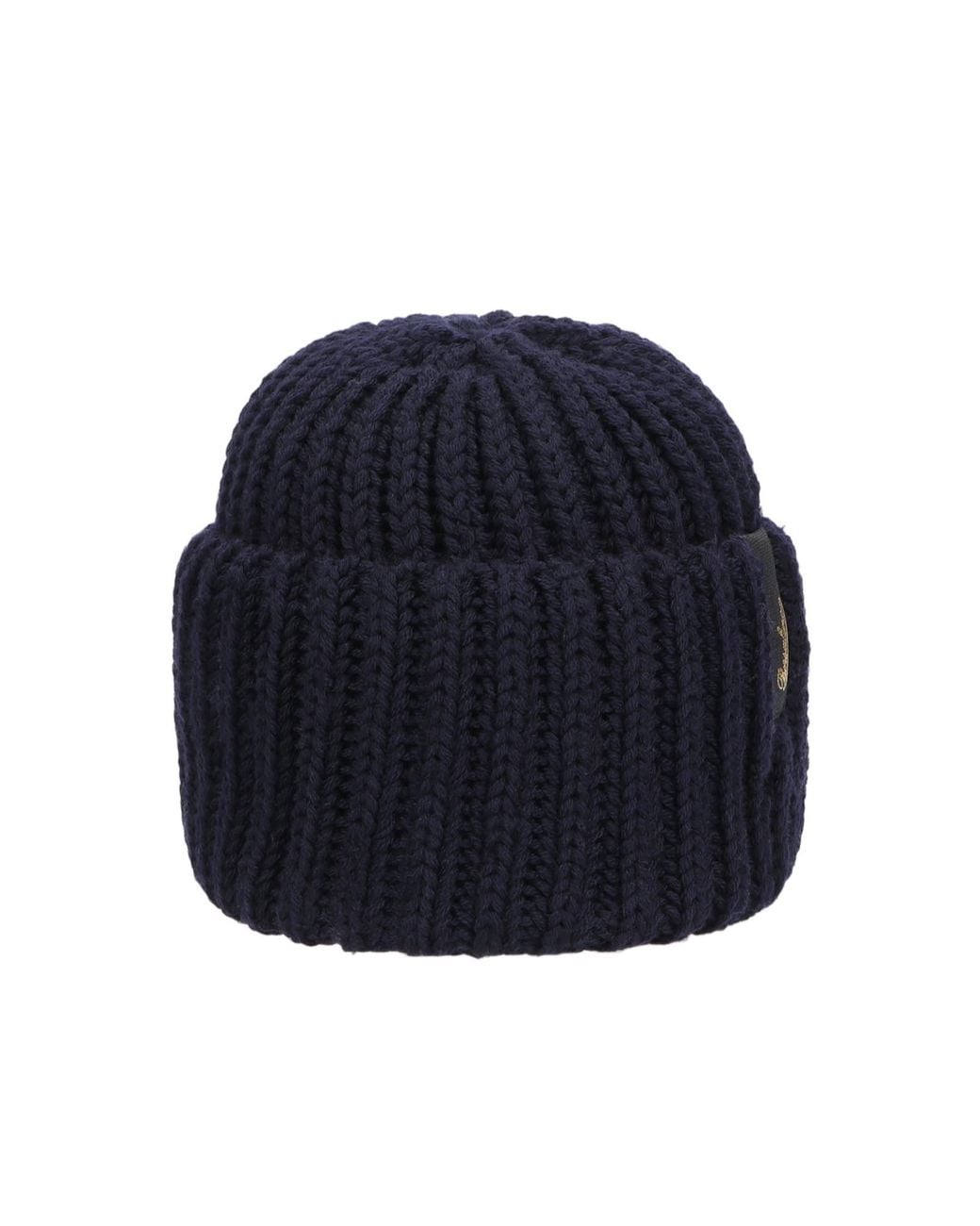 Borsalino Blue Logo Patch Ribbed Knitted Beanie