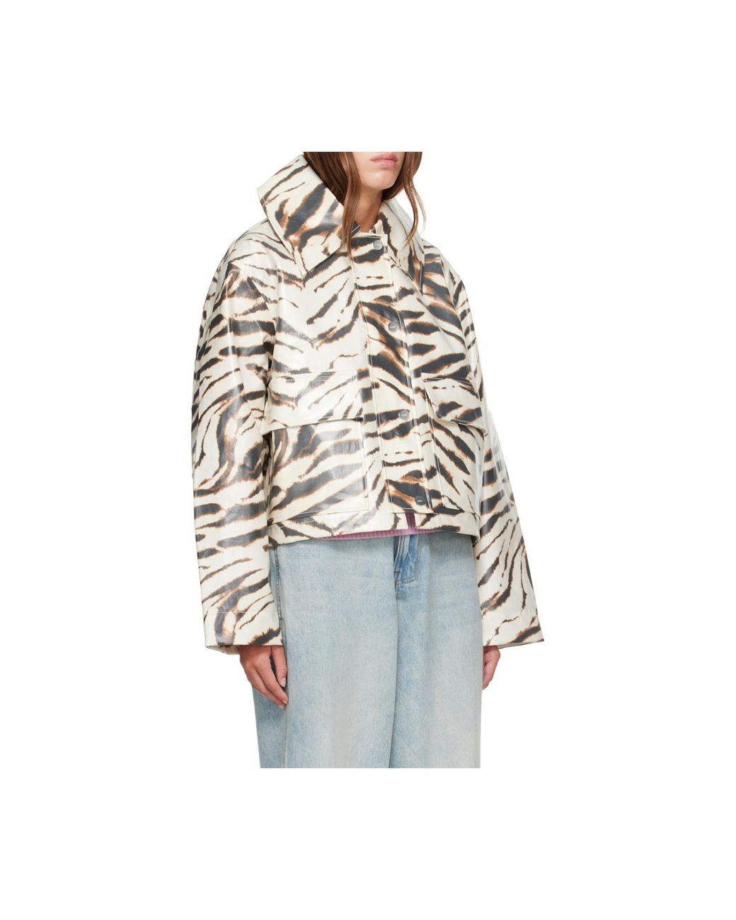 Ganni Natural Boxy Zebra-Print Jacket