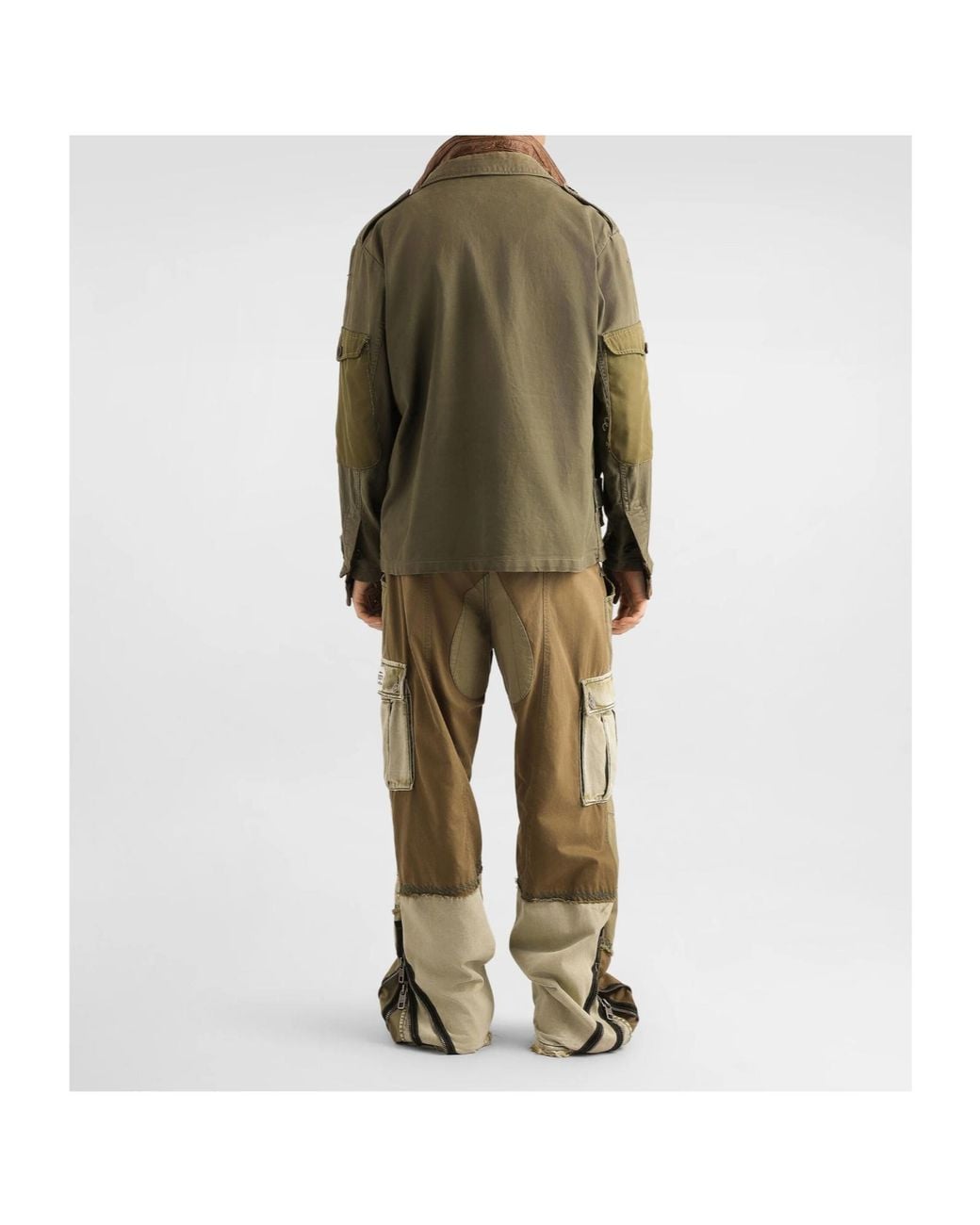 Dolce & Gabbana Green Multi-Pocket Leather-Collar Jacket for men