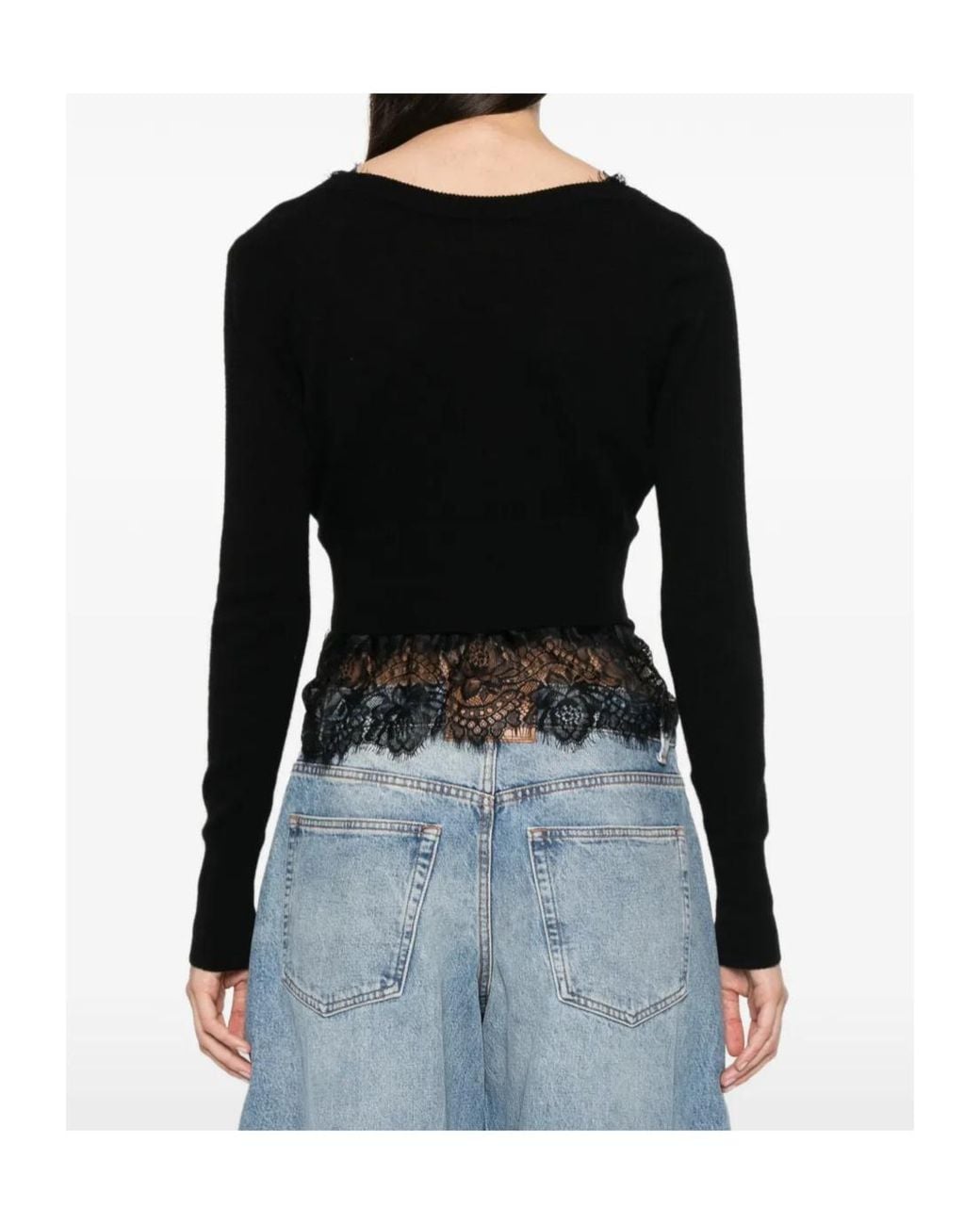 Ermanno Scervino Black Lace Trim Cropped Cardigan
