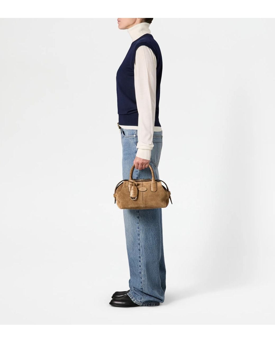 Tod's Brown Croc-Effect Panelled Suede Tote Bag
