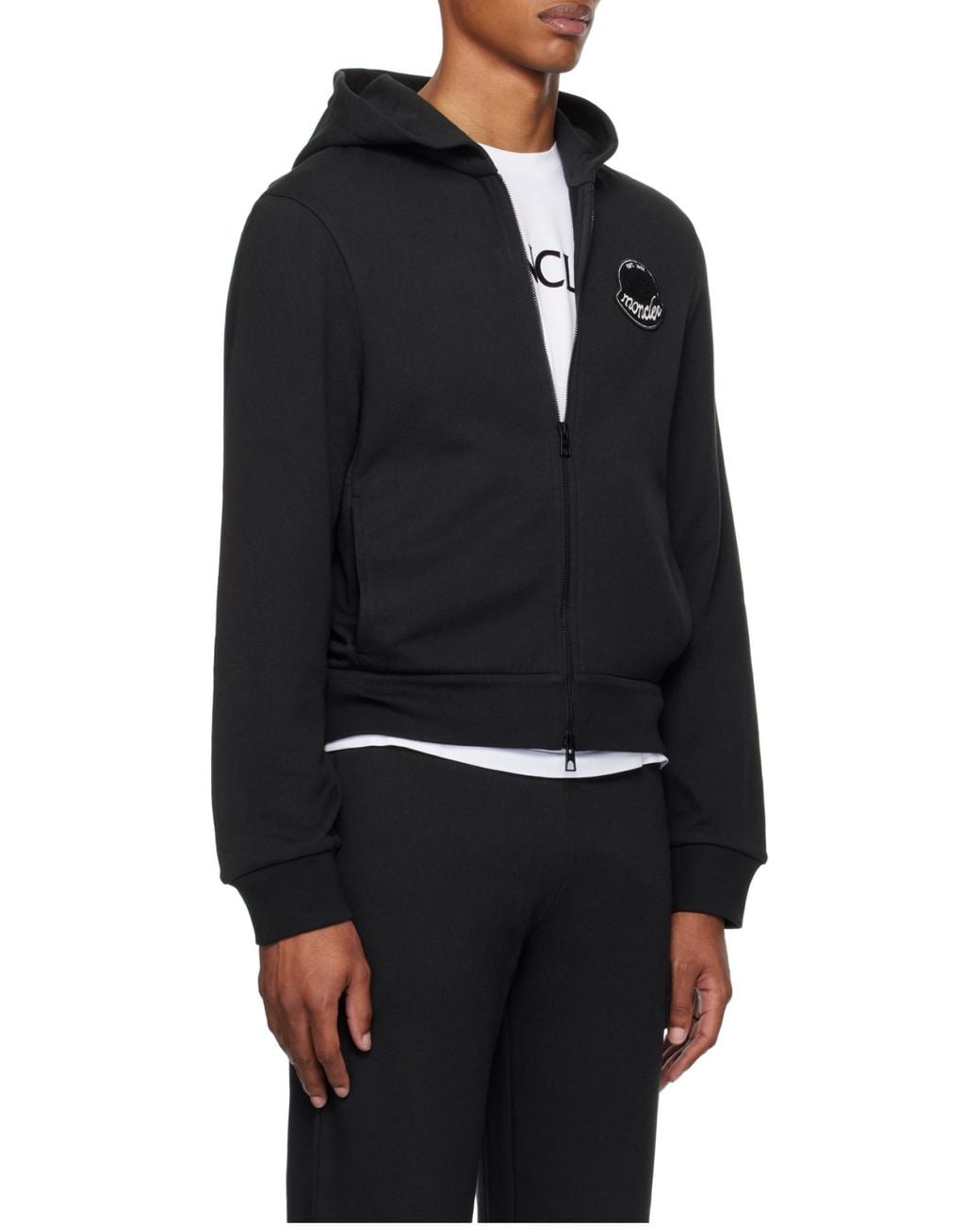 Moncler Black Logo Patch Zipped Hoodie for men