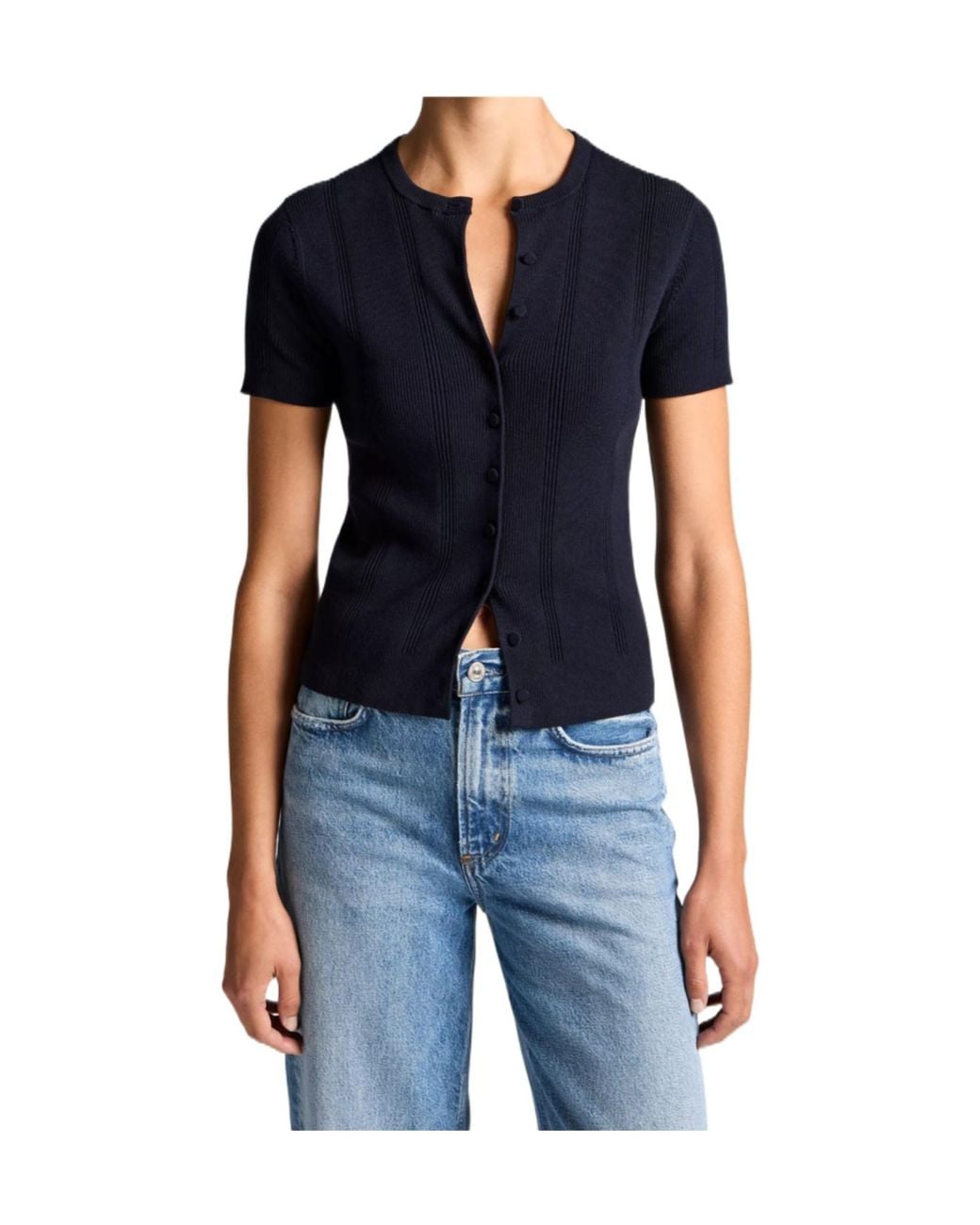 Vince Blue Short-Sleeve Knitted Cardigan