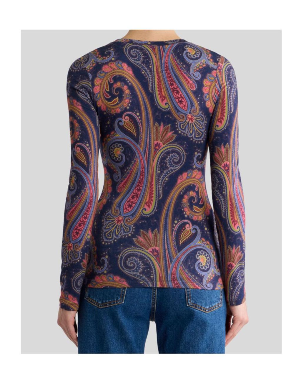 Etro Blue Jersey Sweater With Paisley Motif