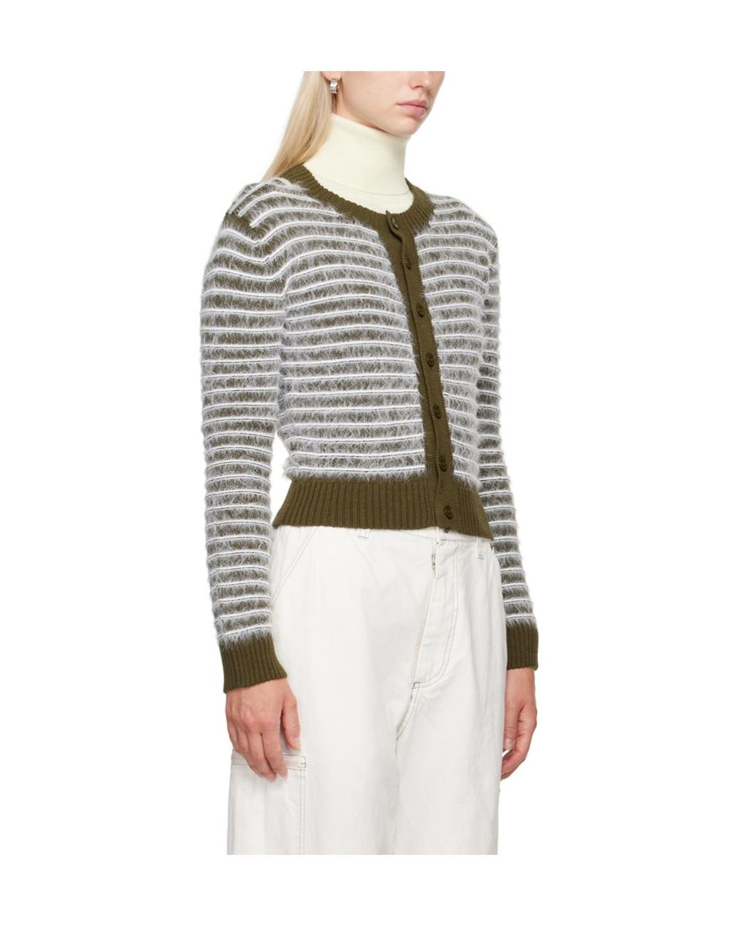 MM6 by Maison Margiela White Striped Round Neck Sweater