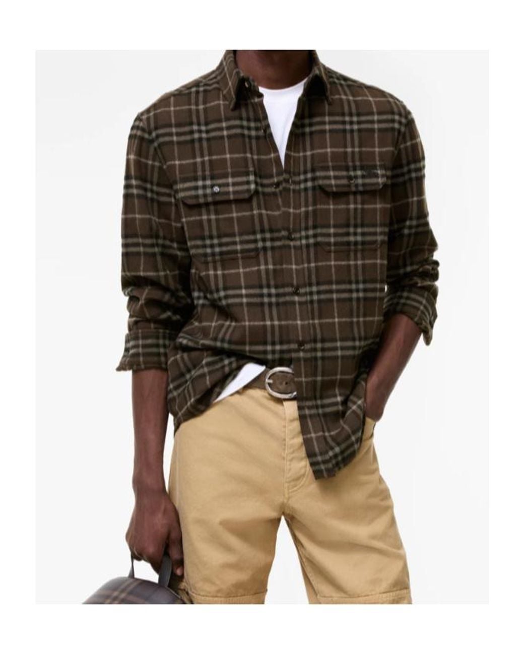Burberry Green Wool Check Flannel Shirt for men