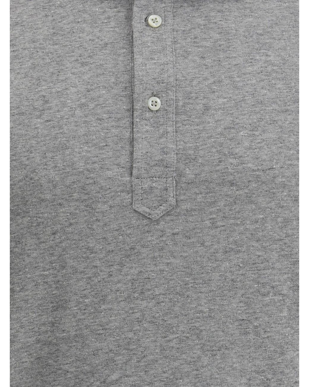 Brunello Cucinelli Gray Layered Button-Up Polo Shirt for men