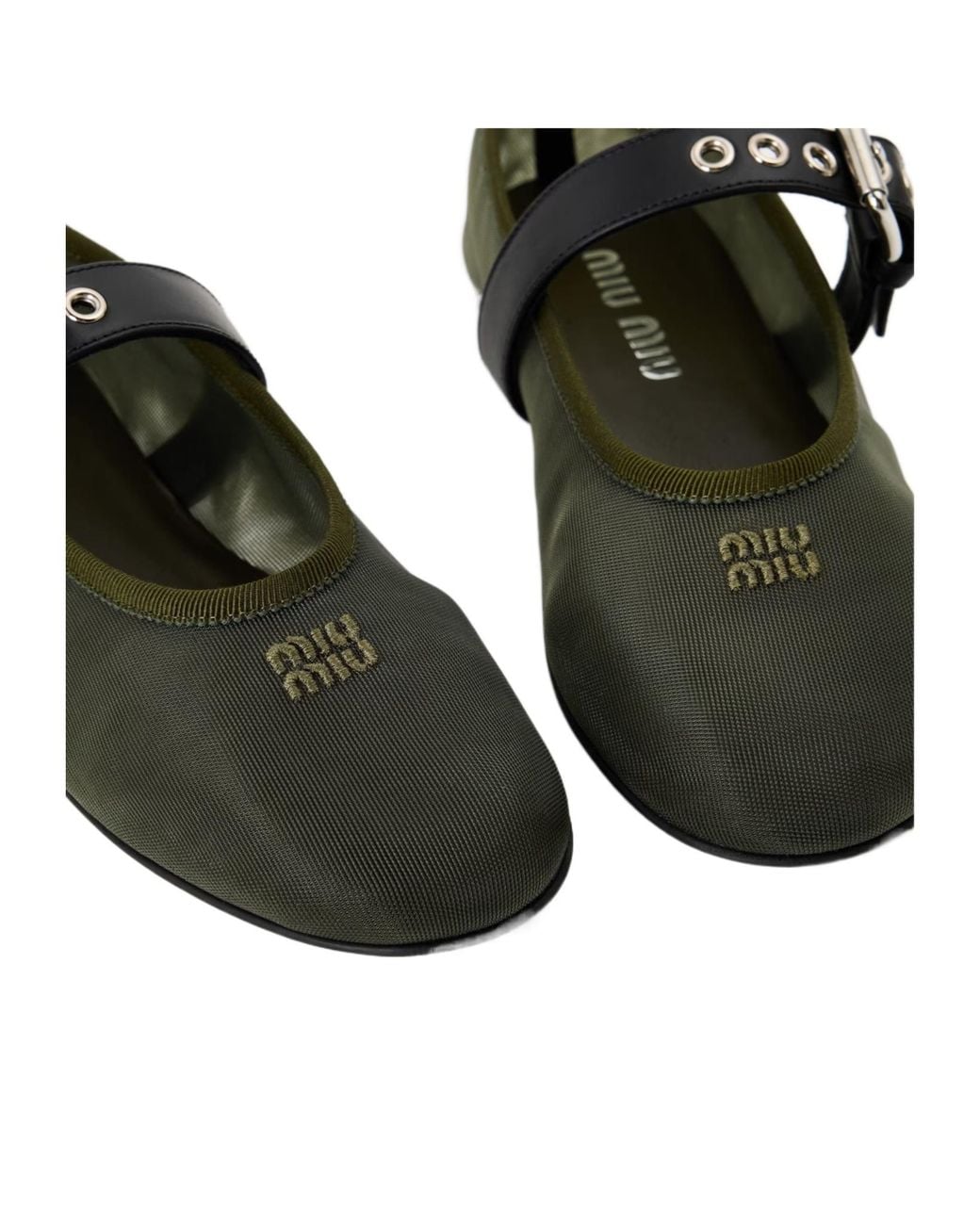 Miu Miu Green Mesh Fabric Ballerinas