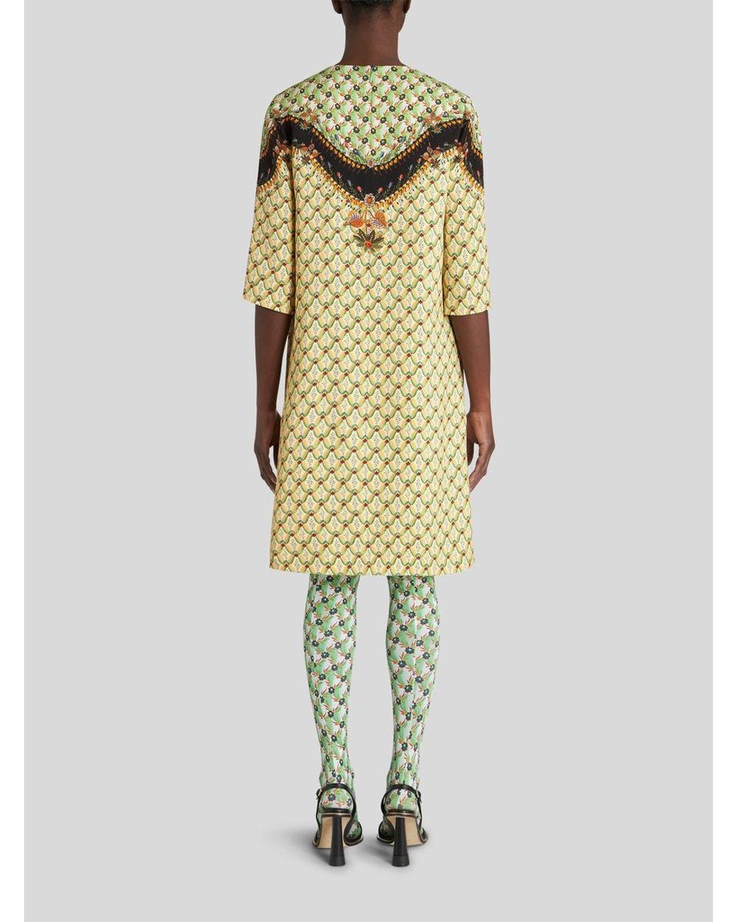 Etro Green Floral Print Tunic Dress