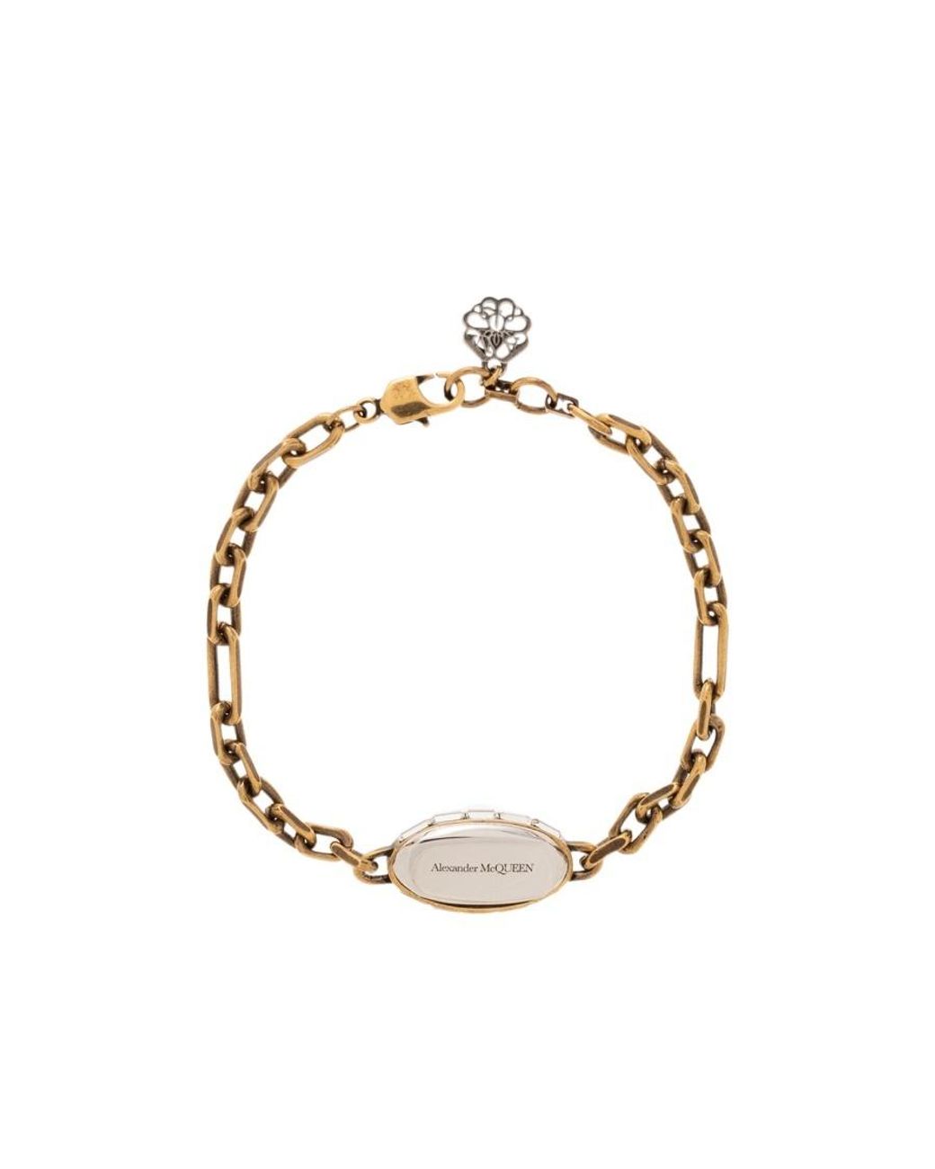 McQueen Metallic Skull Charm Cuban-Link Chain Bracelet