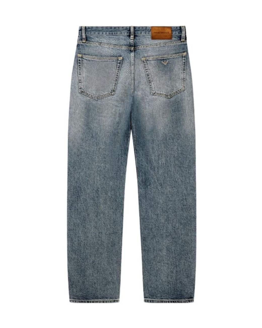 Emporio Armani Blue Five-Pocket Denim Jeans Regular Fit With Whiskering for men