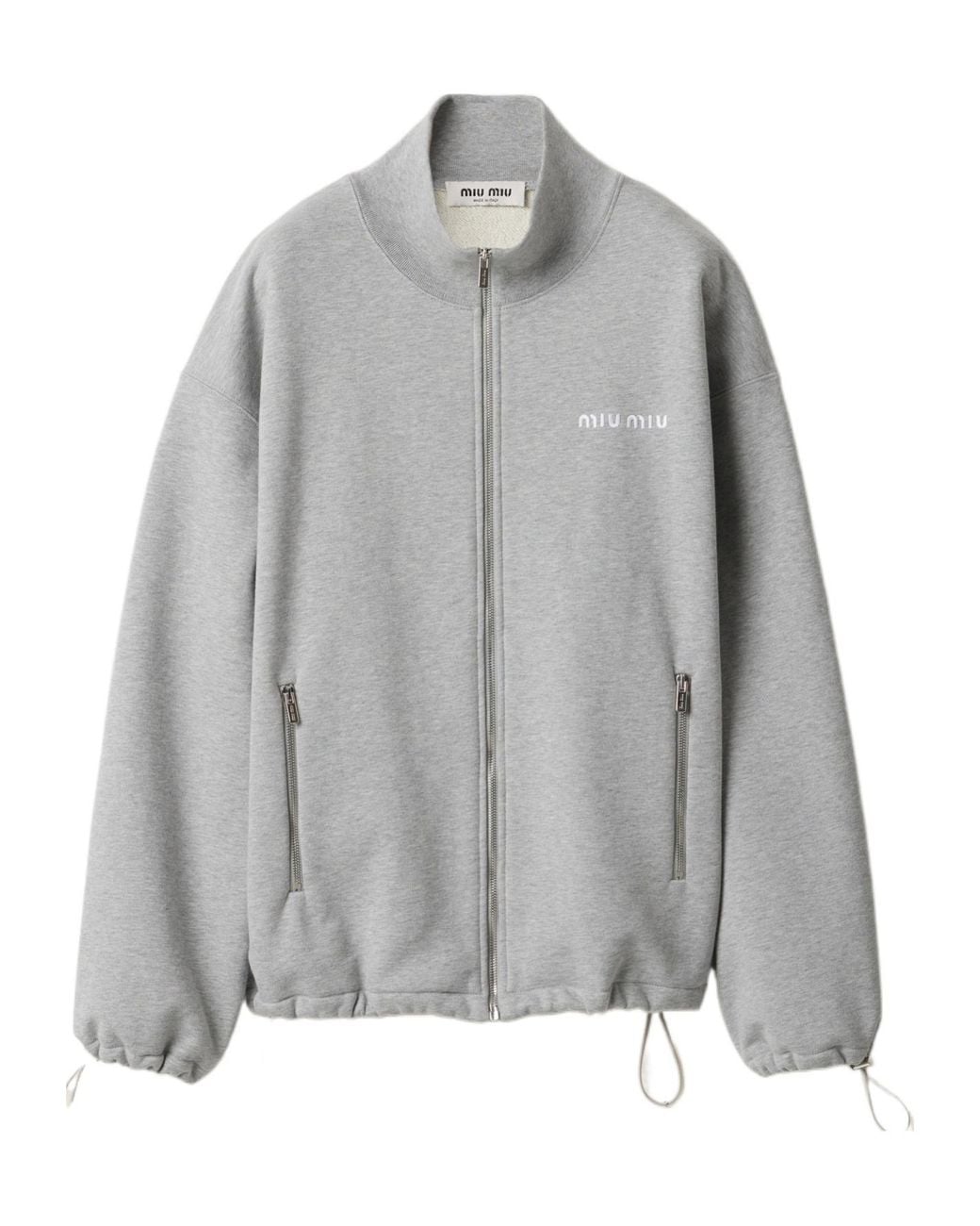 Miu Miu Gray Cotton Fleece Zipper Sweatshirt