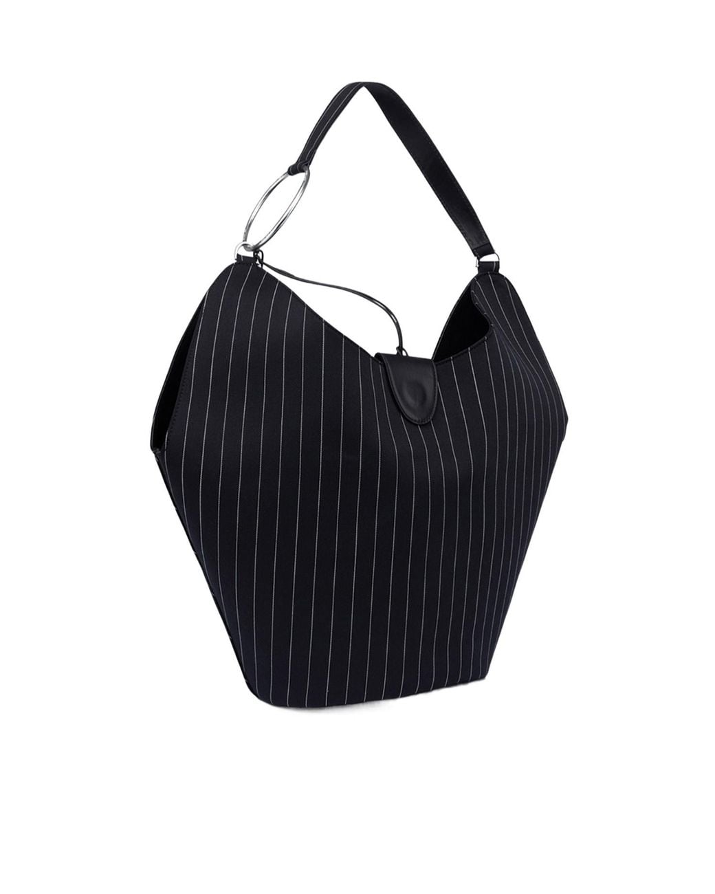 Dondup Black Large Pinstripe-Pattern Shoulder Bag