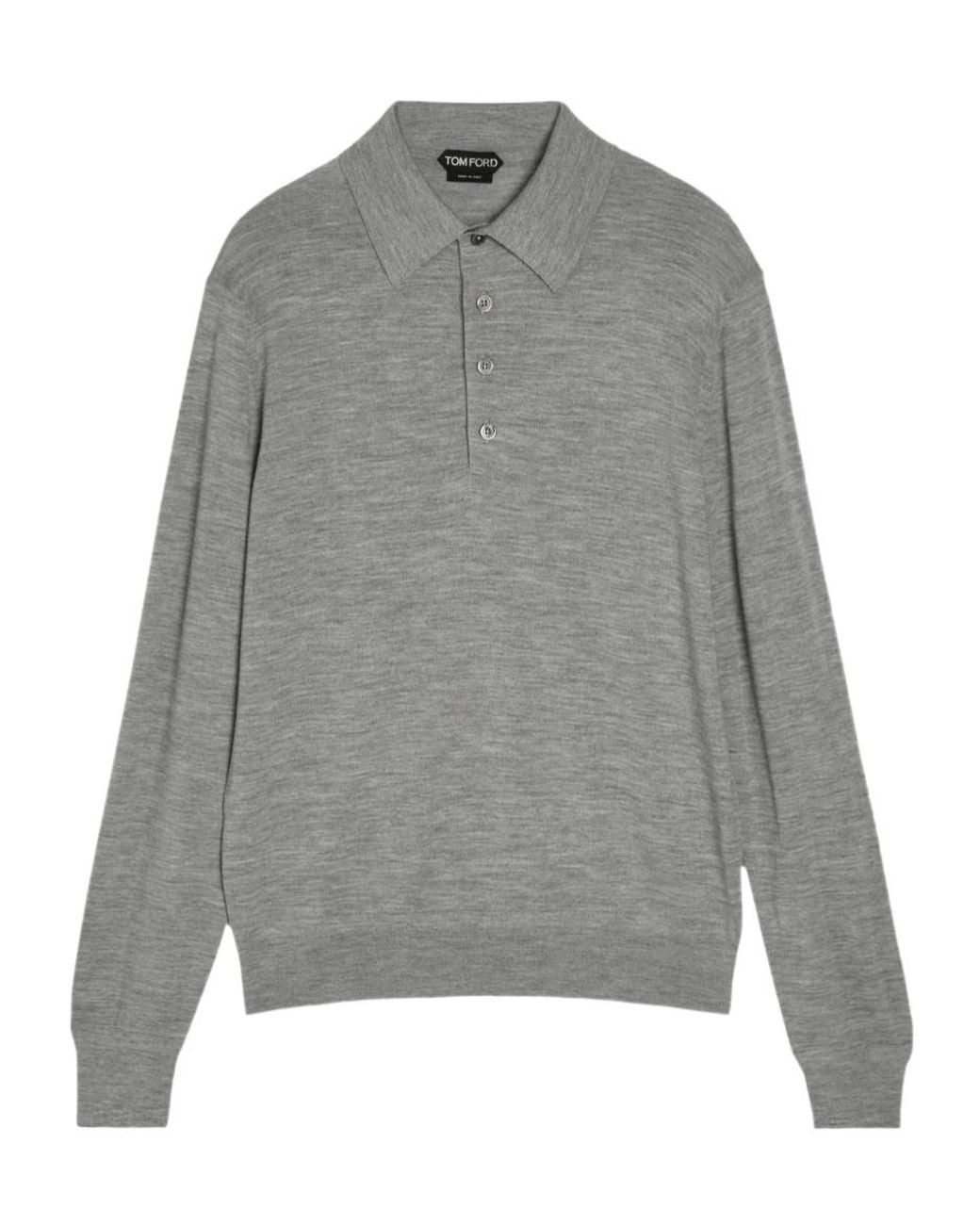 Tom Ford Gray Long-Sleeved Polo Collar Sweater for men