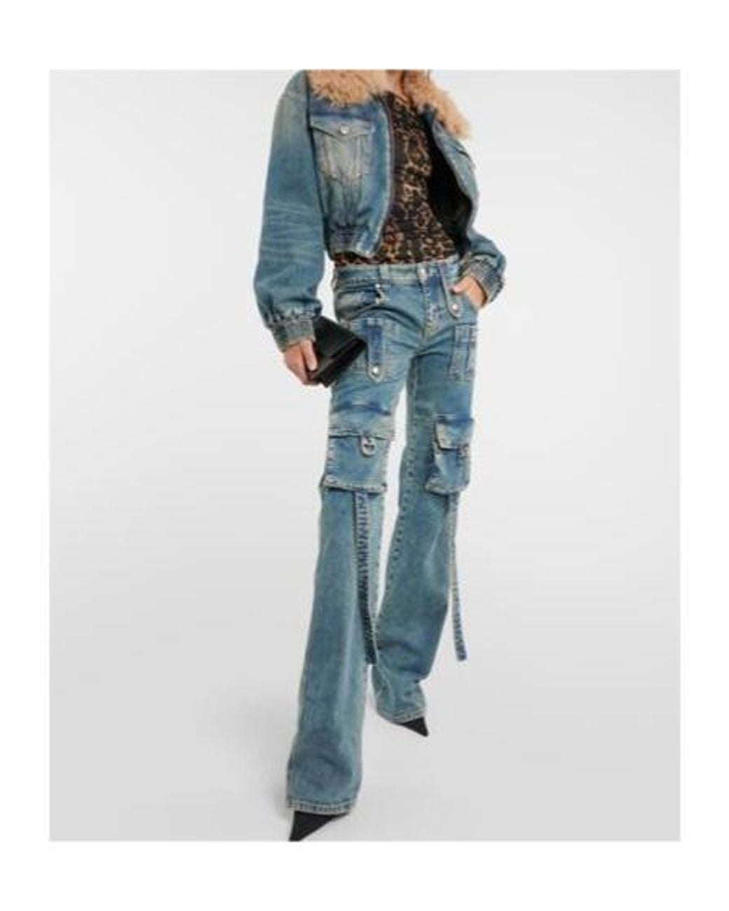 Blumarine Blue Low-Rise Denim Cargo Pants