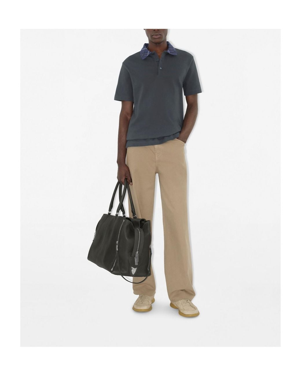 Burberry Blue Check Printed Short Sleeved Polo Shirt for men