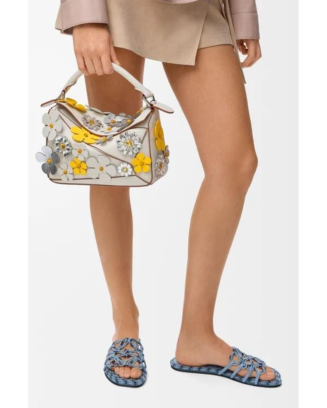 Loewe Metallic Small Puzzle Floral-Appliqué Tote Bag