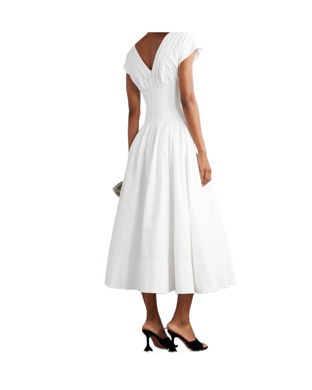 Jonathan Simkhai White Nina V-Neck Pleated Midi Dress