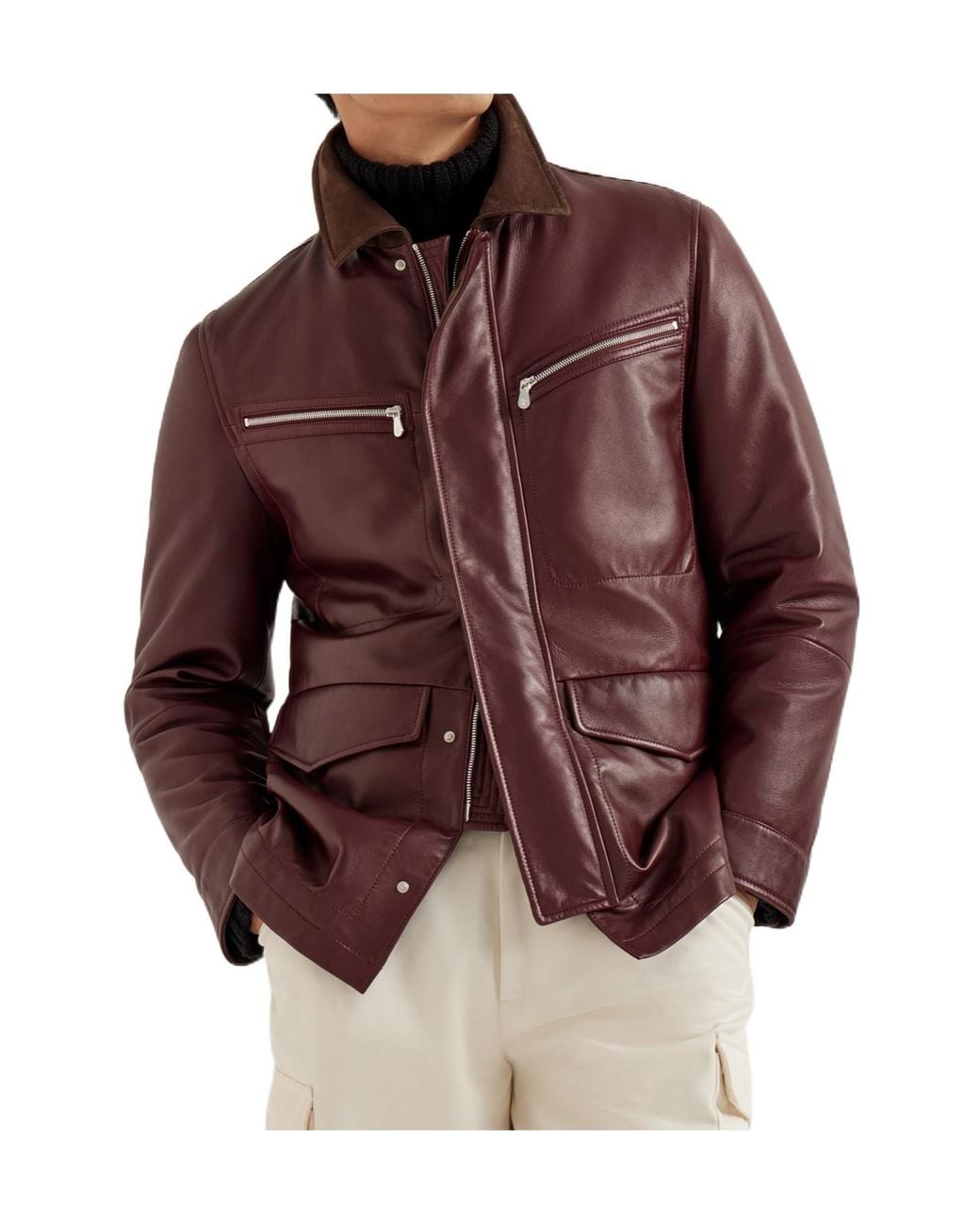 Brunello Cucinelli Brown Nappa Leather Field Jacket for men