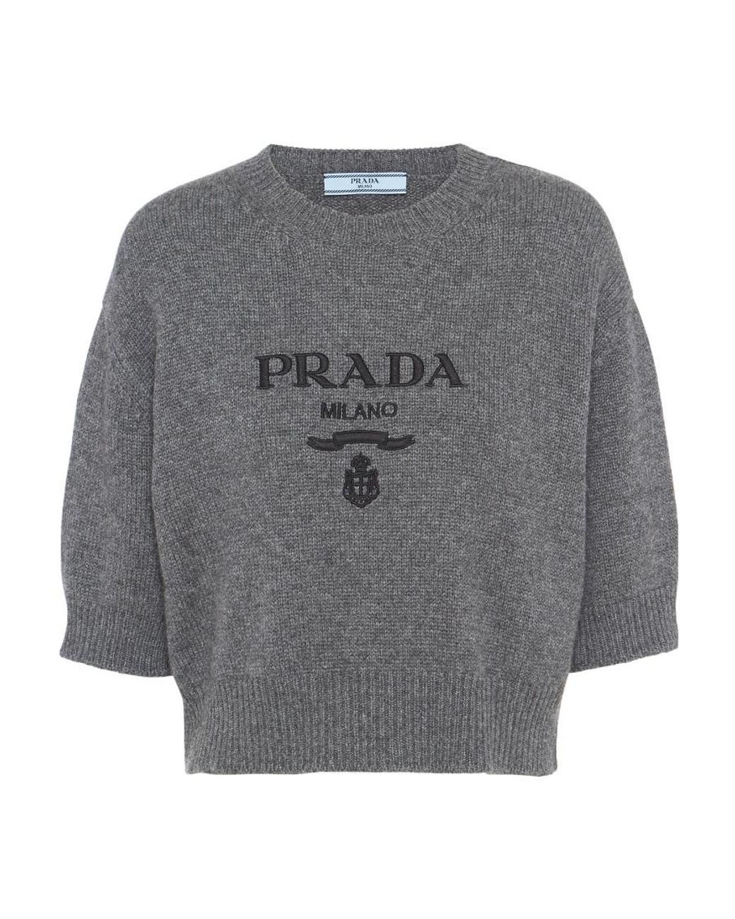 Prada Gray Wool And Cashmere Crew-Neck Sweater
