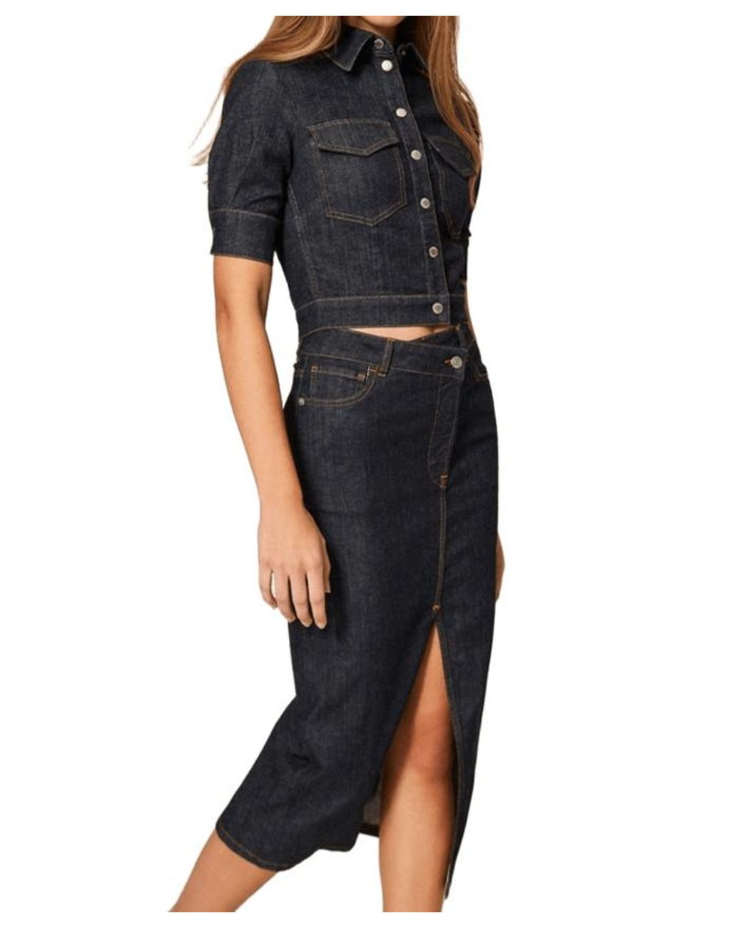 Twinset Blue Slit Midi Skirt