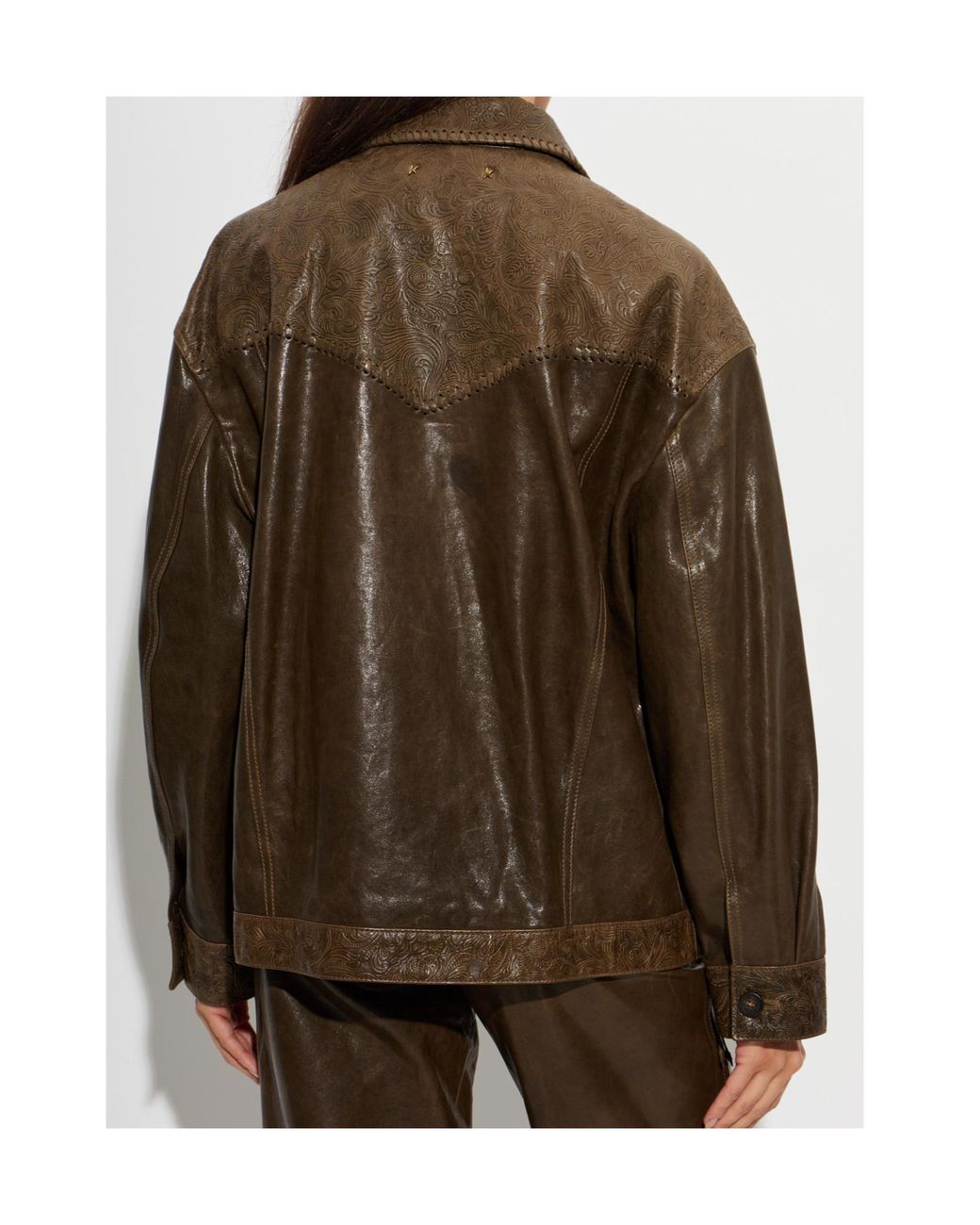 Golden Goose Deluxe Brand Brown Pattern Embossed Leather Jacket