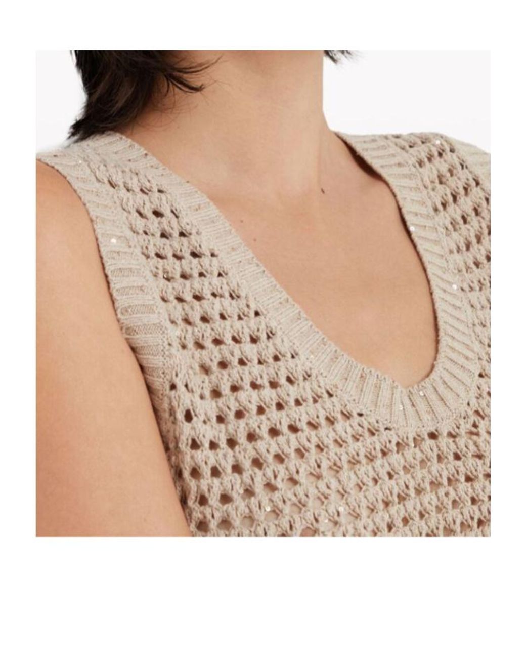 Brunello Cucinelli Natural Sequin Embellished Open Knitted Vest