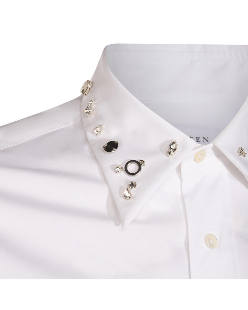 McQueen White Embellished Collar Long Sleeved Shirt for men