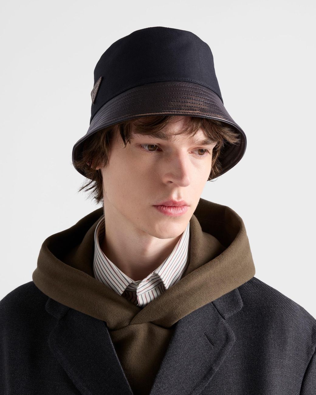 Prada Black Technical Cotton And Leather Bucket Hat for men