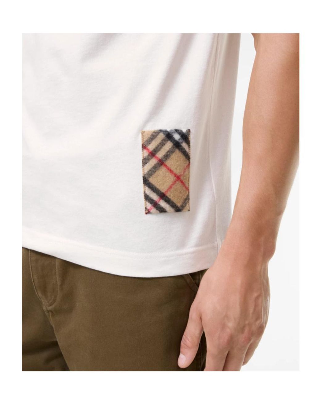 Burberry White Check Patch Crewneck T-Shirt for men