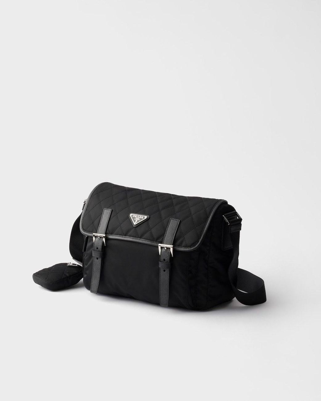 Prada Black Large Quilted Re-Nylon Shoulder Bag With Saffiano Trim