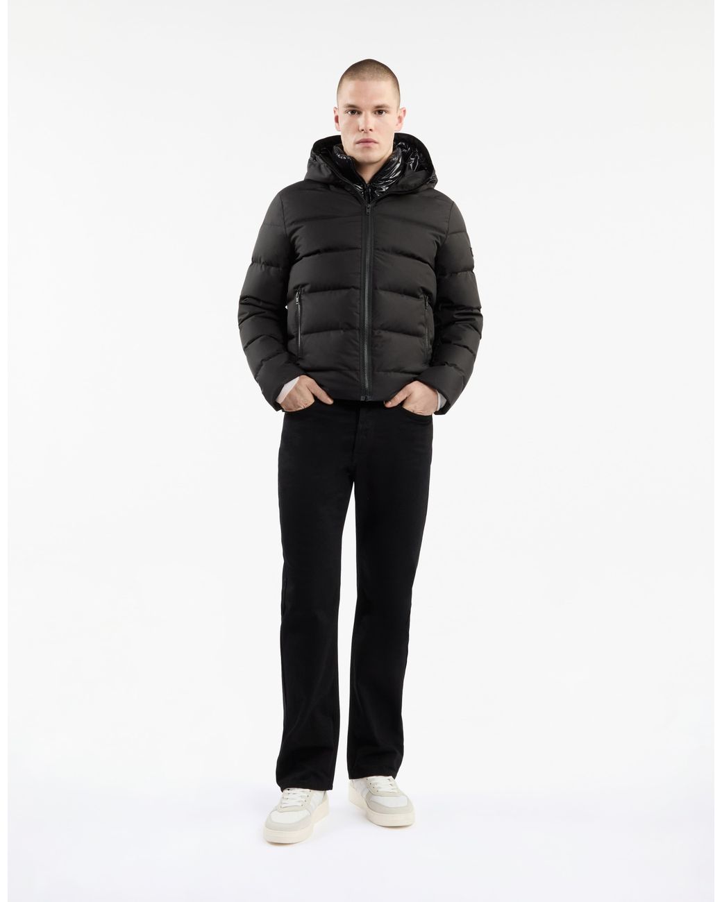 Fay Black Water Repellent Hooded Jacket for men