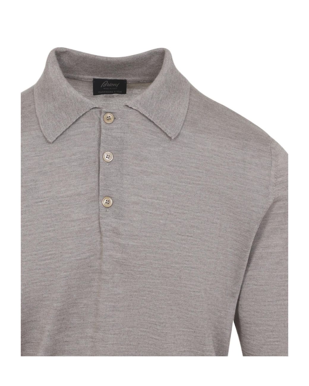 Brioni Gray Long-Sleeved Fine Knit Polo Shirt for men