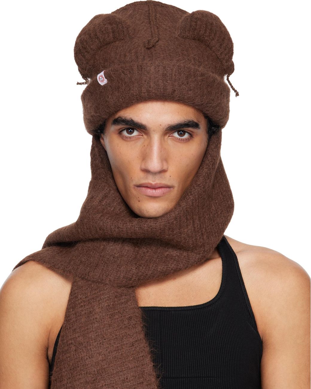 charlesjeffreyloverboy Brown Thick Ear Scarf And Hat for men