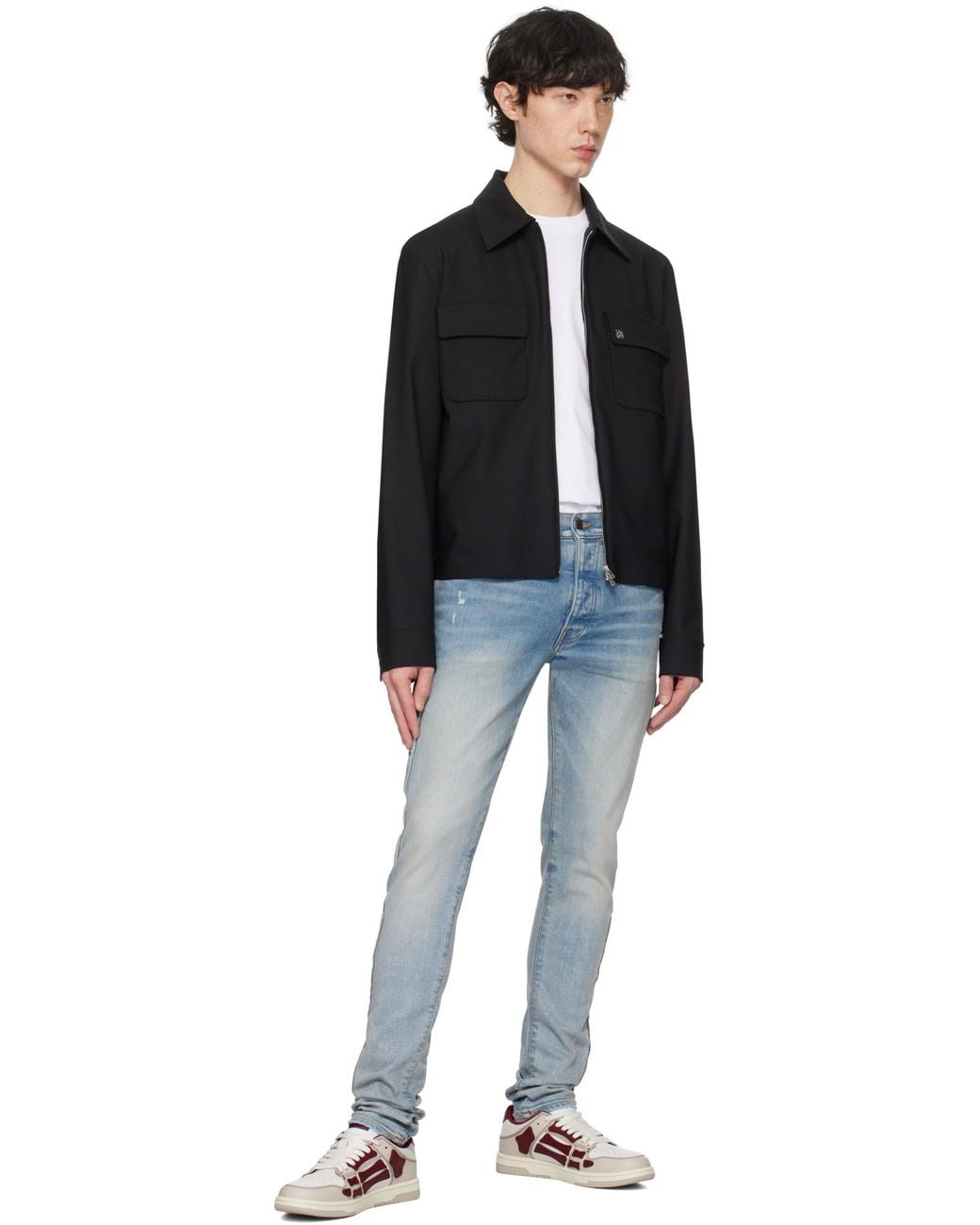 Amiri Blue Bone Detailed Skinny Jeans for men