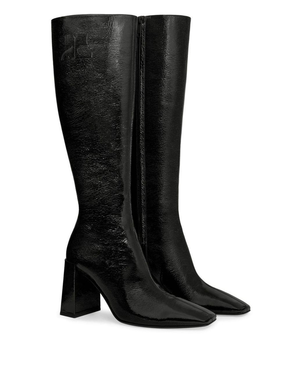 Courreges Black Block-Heeled Knee-High Boots