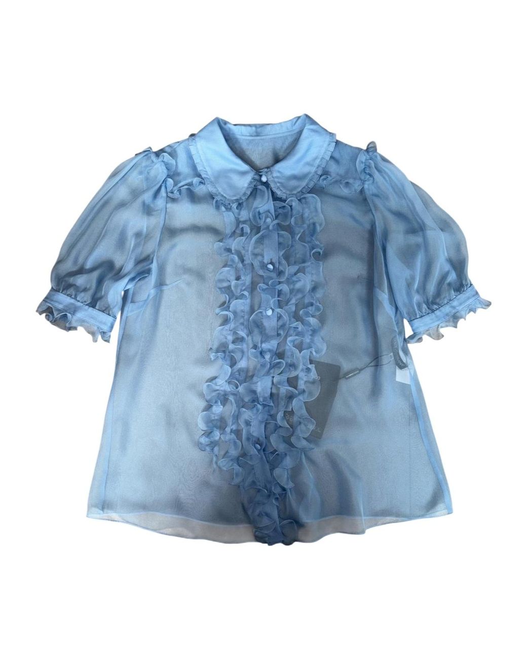 Dolce & Gabbana Blue Ruffle Detailed Short-Sleeved Shirt