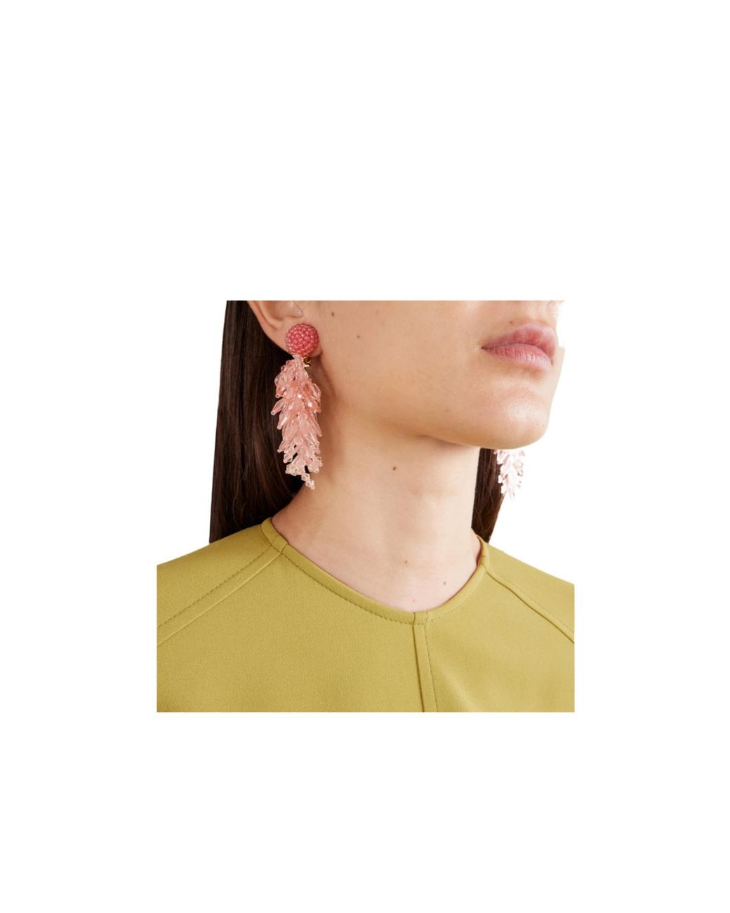 Oscar de la Renta Pink Cluster Tasseled Beaded-Tone Clip Earrings