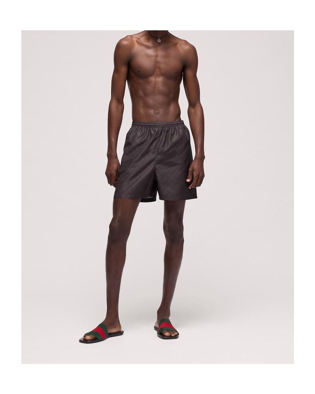 Gucci Gray Printed Poplin Swim Shorts for men