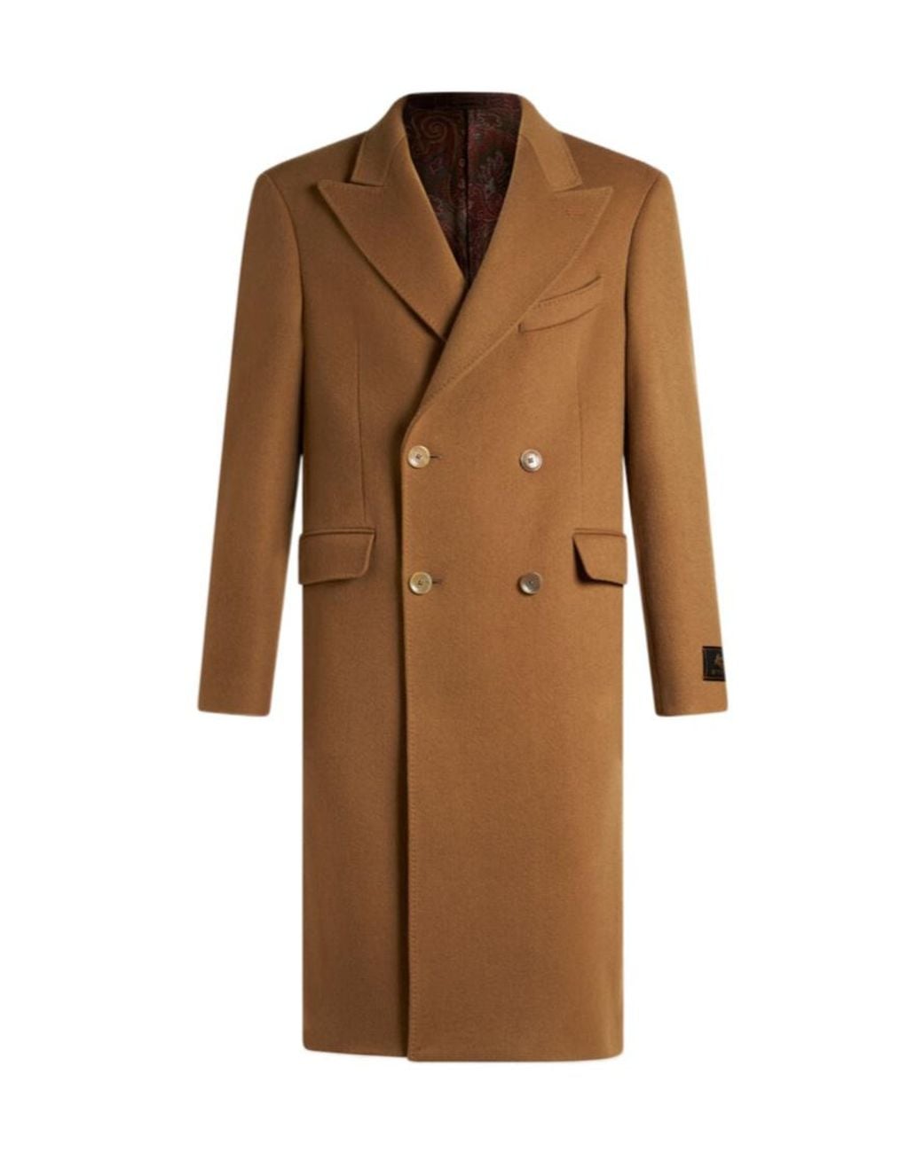 Etro Brown Double-Breasted Cashmere Coat for men