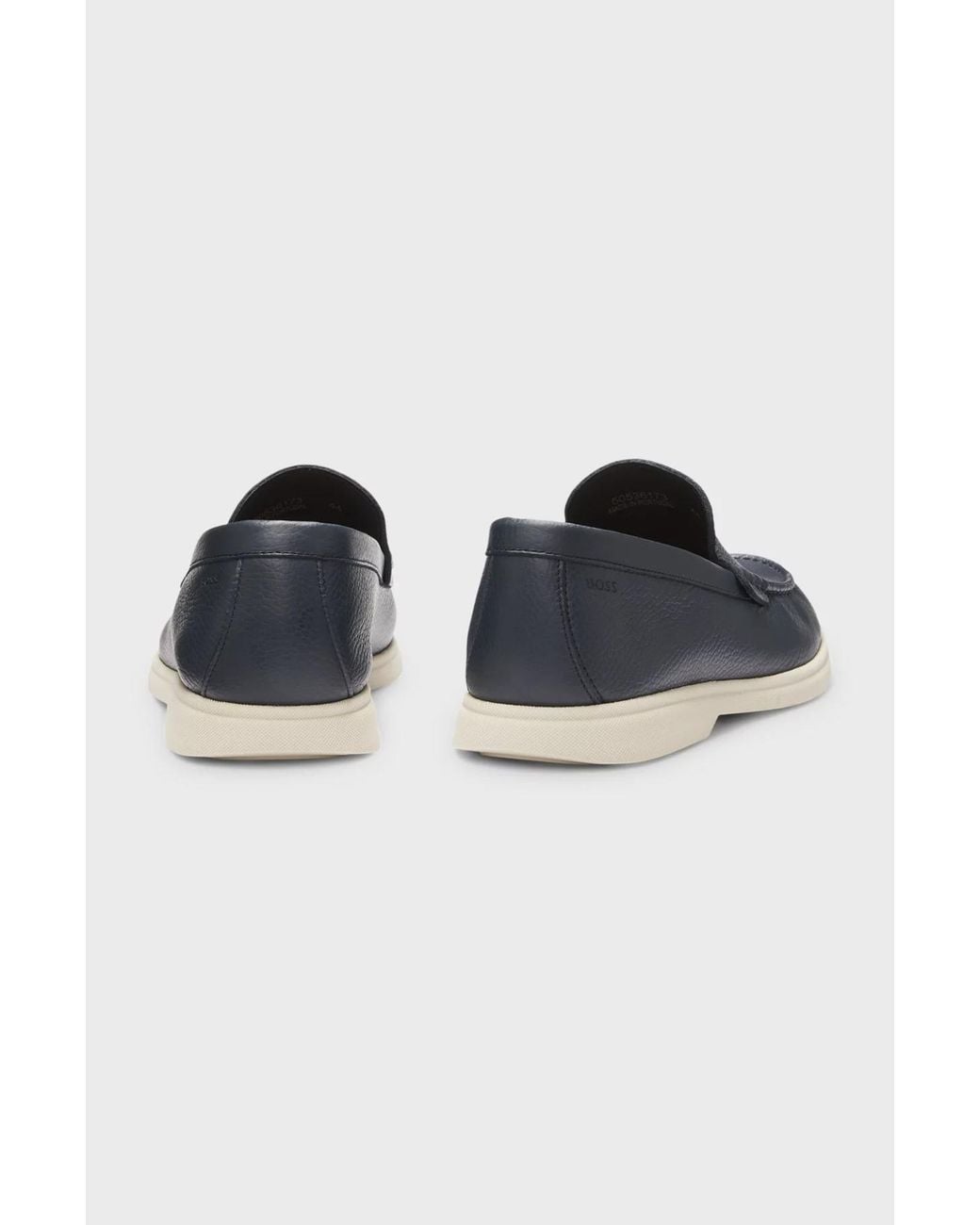 Boss Blue Leather Slip-On Loafers for men