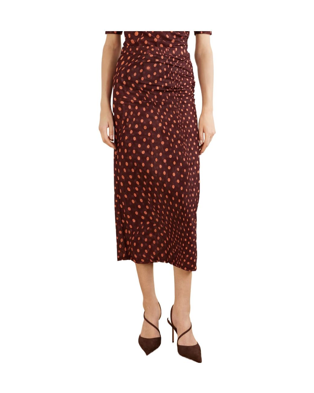 Stella McCartney Gathered Polka-Dot Mesh Midi Skirt