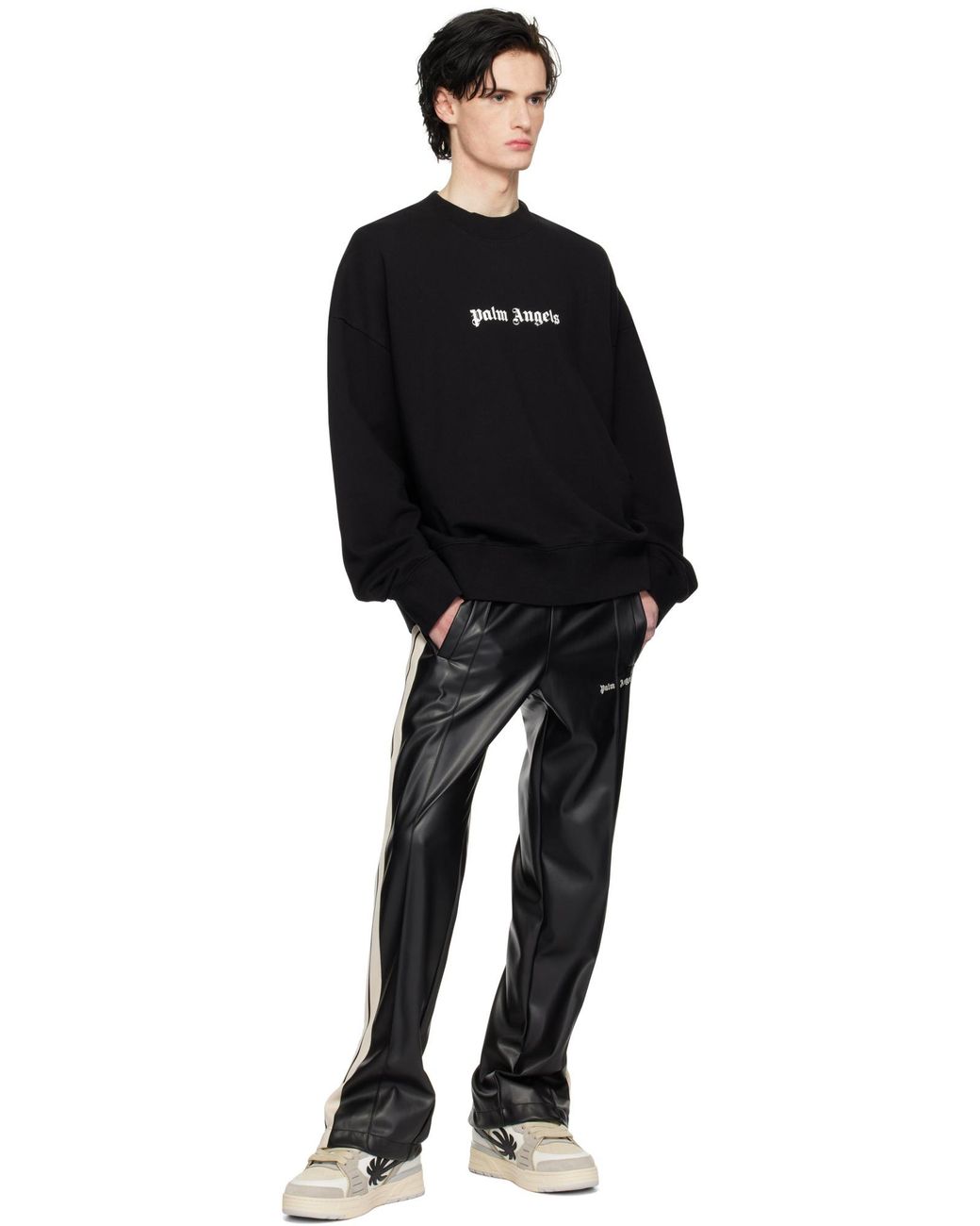 Palm Angels Black Logo Printed Crewneck Sweatshirt for men