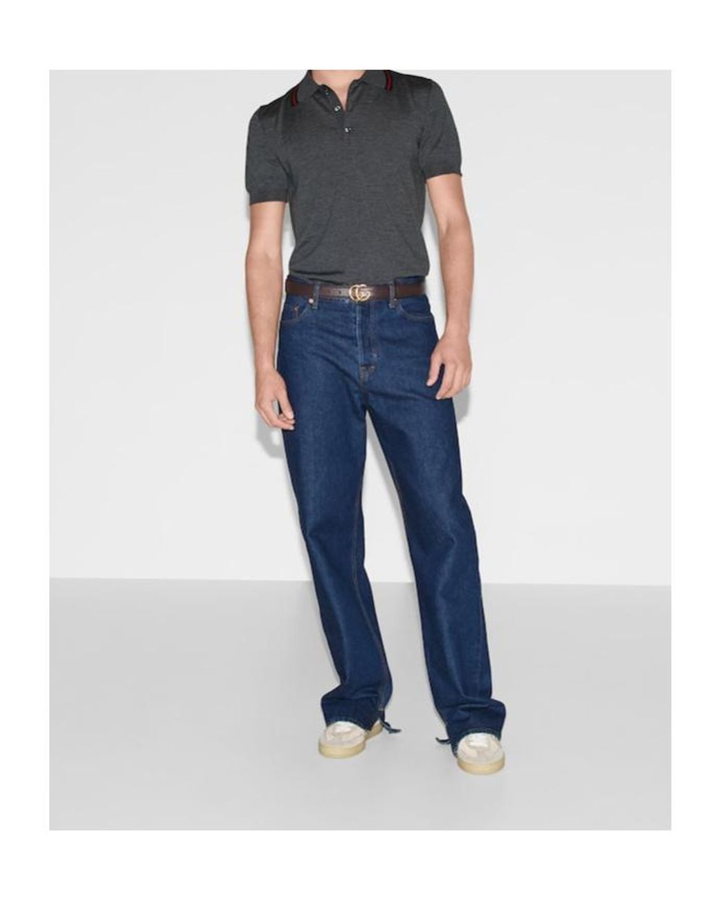 Gucci Gray Stripe Collared Short-Sleeve Polo Shirt for men