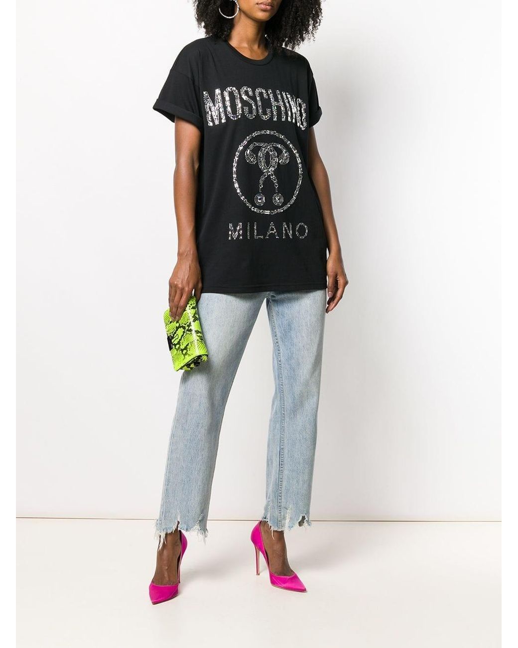 Moschino Black Logo Rhinestone T-Shirt