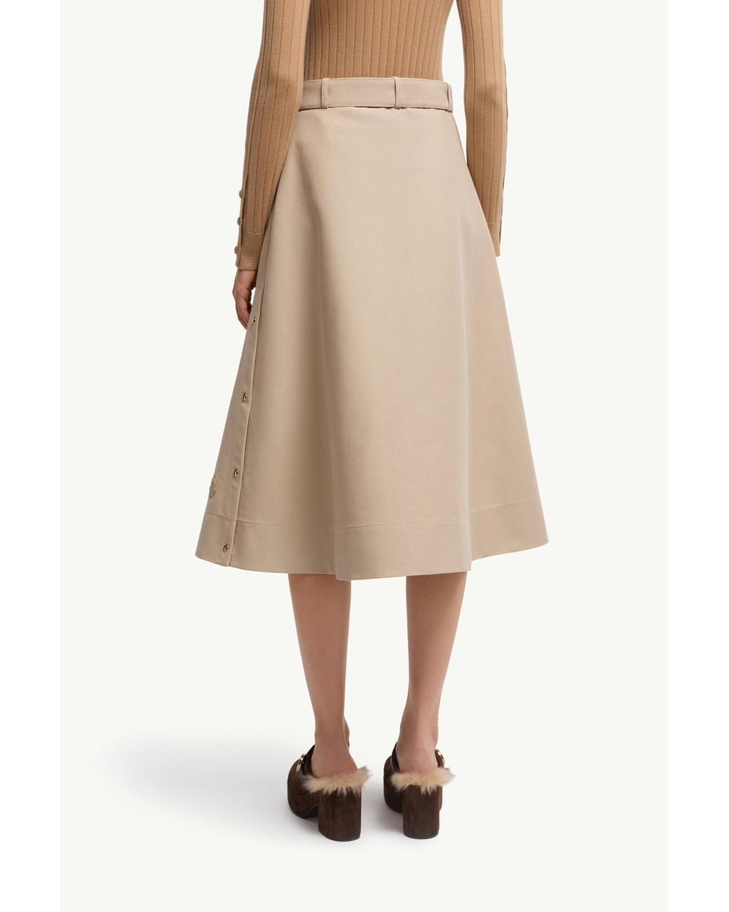 Moncler Natural Logo Patch A-Line Midi Skirt