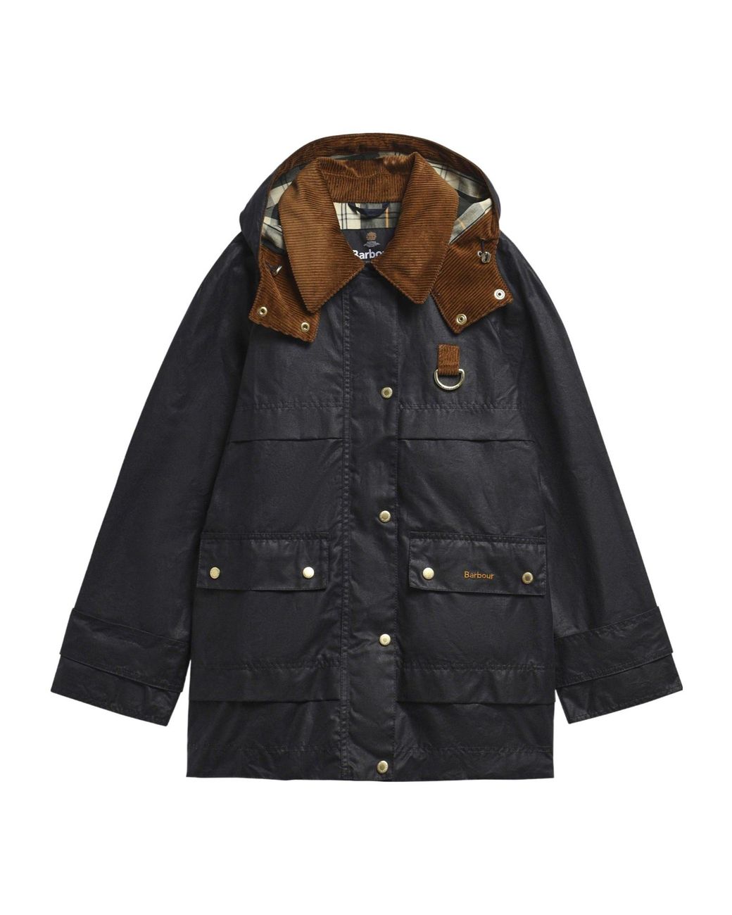 Barbour Black Hooded Cord Collar Waxed Parka