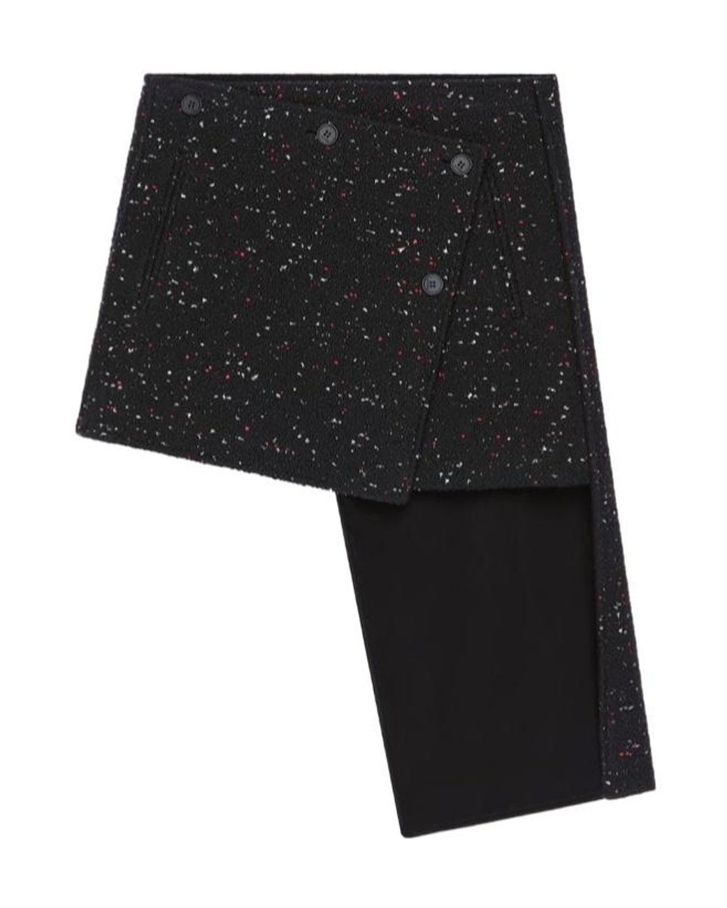 Courreges Black Asymmetrical-Panel Tweed Mini Skirt