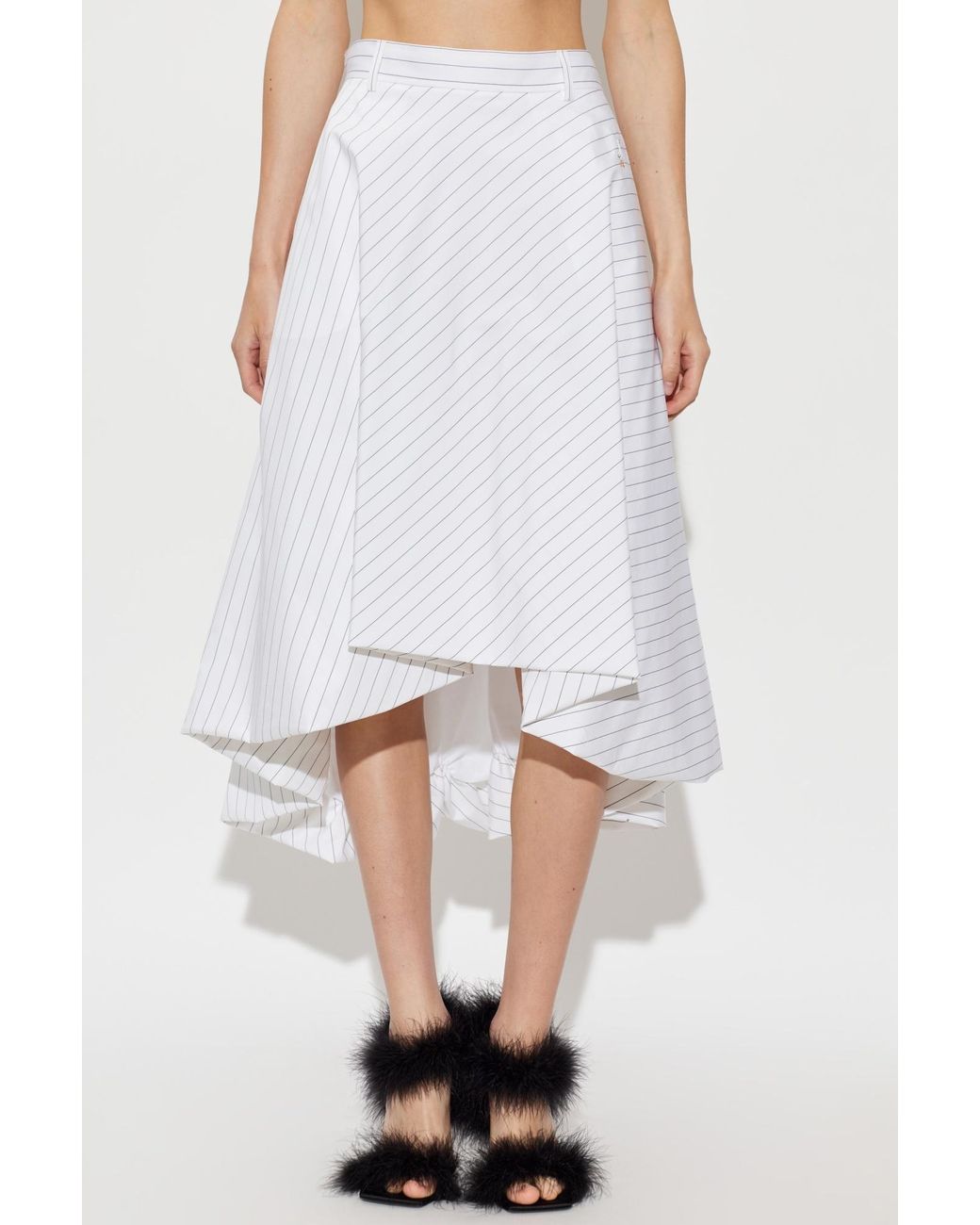 Moschino White Asymmetric Striped Midi Skirt